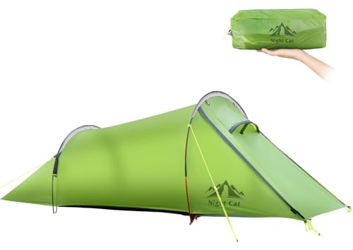 Night Cat Tunnelzelt 2 Personen Wasserdicht: Ultraleichtes Zelt für Fahrradtour Kleines Packmaß Trekking Camping