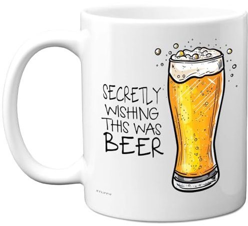 Funny Mug for Men Women - Secretly Wishing This was Beer - Funny Birthday Mugs Present Gifts for Friend Family Colleague, 11oz Ceramic Coffee Humour Joke Banter Cup