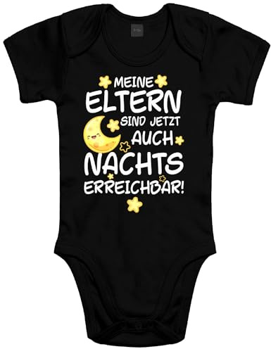 Shirtoo Lustiger Baby Body mit Spruch - Meine Mama ist jetzt auch Nachts erreichbar - Geschenk zur Babyparty