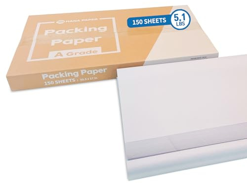 HANA PAPER 30.5 x 17 Large Size (150 sheets, 5.5lb) Packing Paper Sheets for Moving, A grade of Newsprint paper for wrapping, storage, shipping. Box packaged. Ideal for wrap dish, glassware.