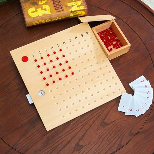 Premium Montessori Multiplication Bead Board- 10.8” Solid Beechwood Times Table Math Toy for Kids Ages 6-9+, Multiplication Board Math Materials with Beads, Homeschool & Classroom Montessori Learning