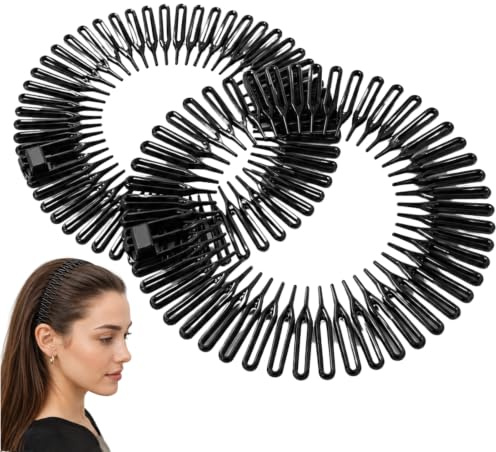 Stretch Haarkamm Set, 2 Stück, Schwarz, Kunststoff Stirnband Haarreif für Lange und Kurze Haare