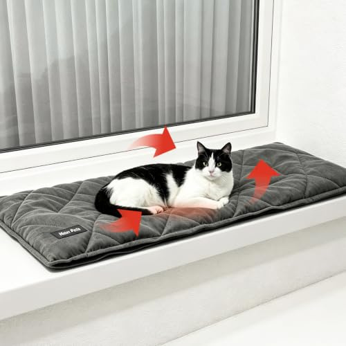 Mora Pets Selbstheizende Katzen Fensterliege 90x28 cm, rutschfest, waschbar | Ohne Strom Wärmedecke, Katzenbett für Fensterbank, weiche Fensterbankauflage, dick & geräuscharm für Katzen