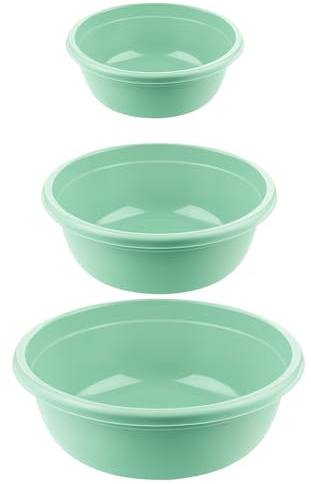 BORNSHINE Set di 3 Bacinelle Rotonde in Plastica senza BPA – Bacinella Bucato 5L, 7,5L e 10,5L – Bacinella Grande e Catino per Bucato – Contenitore Multiuso per Lavaggio, Pulizia e Giardino (verde)