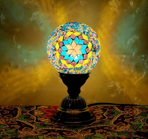 Maimeili Retro Turkish Mosaic Vase Lamp Turkish Moroccan Table Lamp Colorful Handmade Glass Vase with Wood Base for Flowers USB Charge Decor Light for Bedroom Ambient Living Room Farmhouse