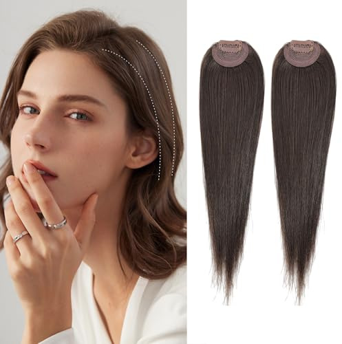 Dsoar Clip in Haarverlängerungen Clip on Toupet aus Echthaar Kurz Unsichtbar Gegen Haarausfall 2 Stück 12 Zoll Glattes Haar Pony für Frauen