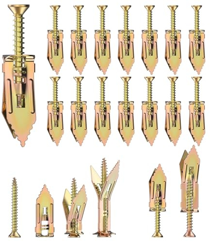 BYSMAH Plasterboard Fixings, 60Pcs 2 Sizes Self Drilling Anchor Screws | Heavy Duty Drywall Anchors, Metal Plasterboard Wall Plug Expansion Fixings,(30 Anchors + 30 Screws)