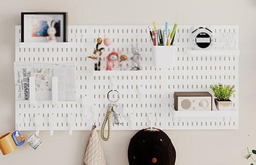 JuanNest Pegboard Mural Organiseur Mural DIY Organiseur pour Bureau À Domicile,Panneaux Perforés,Comprend Crochets pour Accessoires,Organiseur Mural Plastique pour Bureau Gaming 3 Pieces (30 * 42cm)