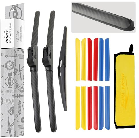 HODEE 3 wipers 24+14+11 Front Wiper Blades Replacement for Fiat 500 Hatchback 2007-2025 Windshield Blade & Back Rear Window Blade Top Lock Replace Cover Black/Blue/Yellow/Red