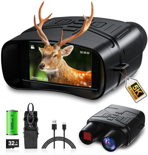 Dispositivo di visione notturna, 5 K, 5000 mAh, ricaricabile, 3, 10 x zoom digitale, visione notturna, con display a 9 livelli IR, con scheda TF da 32 GB