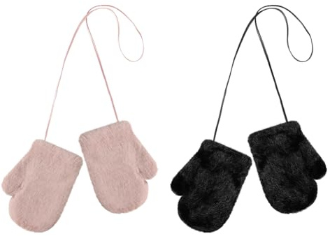 Winterhandschuhe Kunstpelz Flauschig Fäustlinge Damen Herren Winter Kunstpelzhandschuhe Warm Thermohandschuhe mit Schnur Skihandschuhe Winddicht Fausthandschuhe Weich Handwärmer für Skifahren Skaten