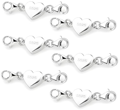 6 st Hjärtformade magnetiska lås för silverhalsband, magnetlås för armband, hållbart lås för halsband, armband och DIY smyckestillverkning, silver