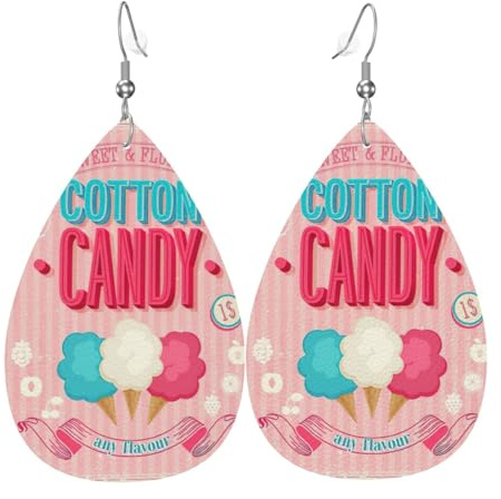 Boucles d'oreilles pendantes en cuir barbe à papa pour femme, boucles d'oreilles percées en forme de larme, bijoux légers cadeaux pour femmes et filles
