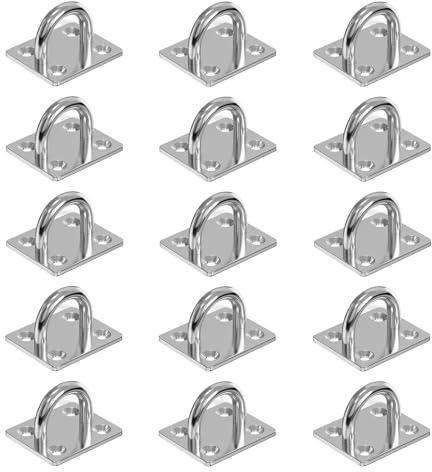 JSUOEO 15 Stück Augplatte Edelstahl, M5 Robust Ösenplatte Sonnensegel Befestigung mit Öse Deckenhaken Schwerlast Heavy Duty Befestigungshaken Wand mit Geboht Für Wand-Befestigung