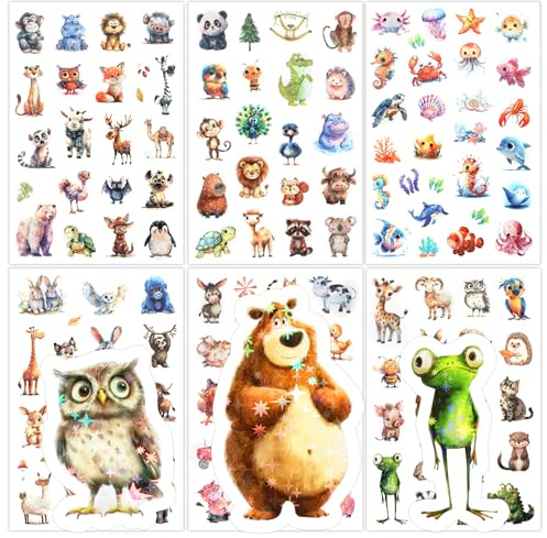 ABOHU 12 PCS Tier Glitzer Sticker mit Glitzersticker Tiersticker Über 120 Motiv, Aufkleber Holografische Tiere für Skateboards, Helme, Water Bottle, Tablets, Schultaschen, Kühlschränke, Tischplatten