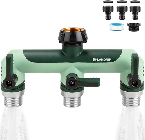 Landrip Distributore a 3 Vie, distributore d'Acqua per Tubo da Giardino, 3/4 Pollici, Senza perdite, Freddo e Resistente ai Raggi UV, per Giardino, irrigazione, Camper, Interni, Lavatrice, Verde