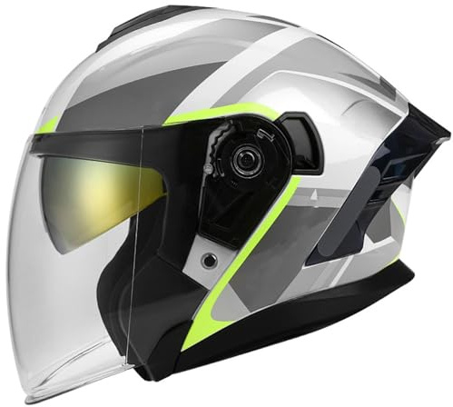 Aperto Casco Retrò Moto Caschi Jet E Demi-Jet Vintage ECEDOT Omologato Con Doppia Visiera Caschi Cromwell Portatile Adulti Unisex Casco Mezzo Incrociatore Elmetto Scodella B,M:57-58CM