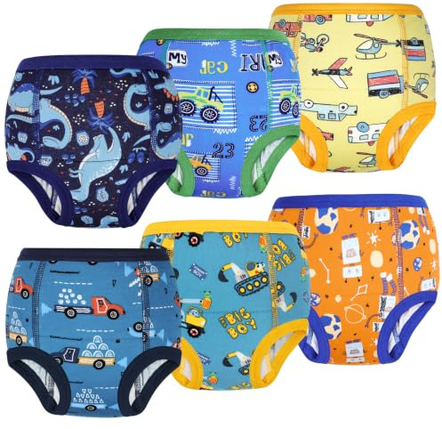 FLYISH DIRECT Cotton Potty Training Pants, Reusable Potty Pants for Boys | 6 Packs, Abosrbent, Blue and Yellow, 3 Years