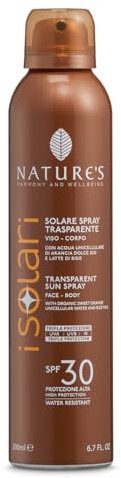 Nature's - iSolari, Protezione Solare Spray Trasparente SPF 30, Protezione Solare Corpo, Rapido Assorbimento, Resistente All'Acqua, 200 ml
