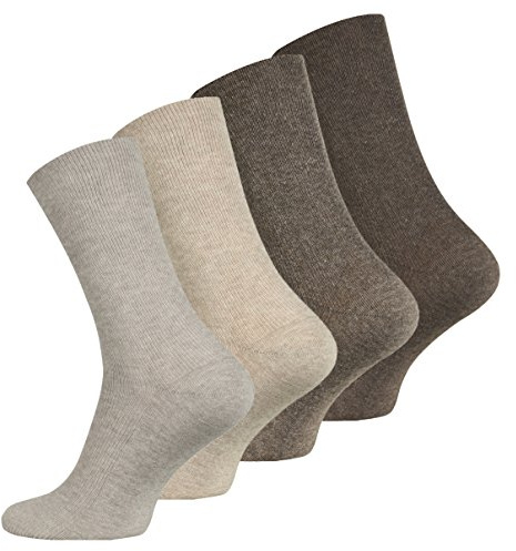 Lot de 8 paires de chaussettes sans élastique - coton - pointe remaillée main - diabétique, Beige/Marron, 43/46