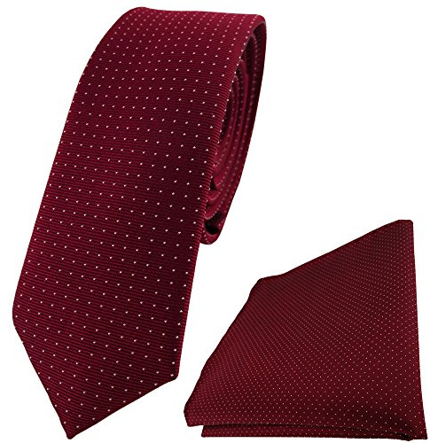 TigerTie schmale Seidenkrawatte + Einstecktuch gepunktet - verschiedenen Farben - Krawatte 100% Seide