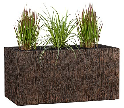 Pflanzwerk® Pflanzkübel TUB Wood Braun 40x80x40cm XXL – Rechteckig – Großer Fiberglas Blumenkübel für außen und innen - Frostbeständig - UV-Schutz – Markenqualität