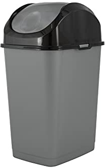 Superio Mini Plastic Trash Can with Swing Top Lid 1.25 Gallon Compact Small Waste Bin Portable Garbage Can for Countertop, Desktop, Make up Vanity, Bathroom, Car, Under Sink, Dorm 5 Qt. (Grey/Black