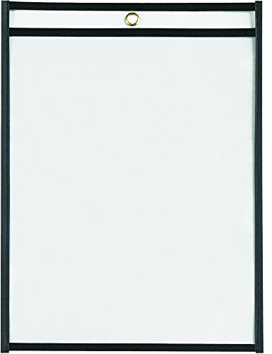 BOX USA Stitched Job Ticket Holders, Top Loading, 9 x 12, Clear with Black Edging, Reusable Vinyl, Double-Sided Dry Erase, Use to Protect and Store Documents for Office and Warehouse, Case of 25