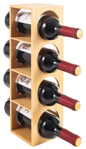 woodluv Wooden Stackable Slimline Wine Rack, Free Standing, Horizontal Holder for Wine Bottles, Space-Saving, Durable, Wine Storage Solution - Natural