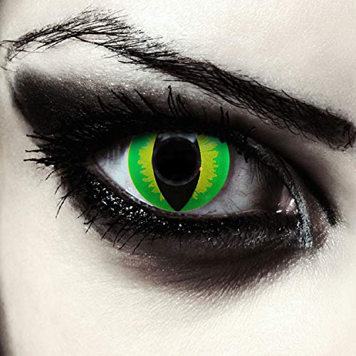 DESIGNLENSES, Farbige grüne Katzenaugen Halloween Kostüm Kontaktlinsen, 1 Paar (2 Stück),weiche Drachen Farblinsen ohne Stärke, Green Dragon
