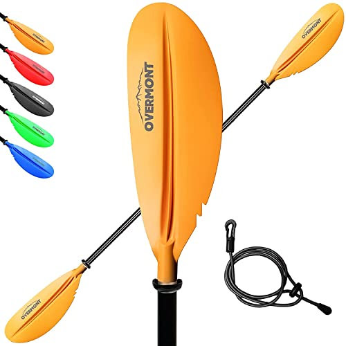 OVERMONT Paddel Aluminium Doppelpaddel 230 cm mit Paddle Leash Verstellbaren Paddel-Blätter Leicht für Kanusport Kajakfahren Kanadier Boot Ruderboot Orange
