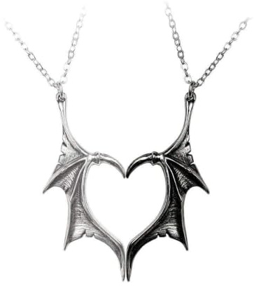 Alchemy Gothic Demon Wings Sweetheart Unisex Necklace Black-Silver, Pewter,