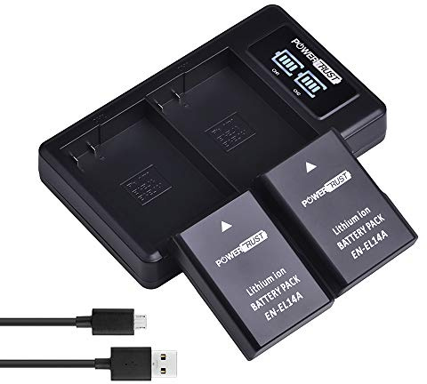 PowerTrust 2x 1500mAh EN-EL14 EN-EL14A Battery and LED Dual Charger for Nikon D5600,D3100, D3200, D3300, D3400, D3500,D5100, D5200, D5300, D5500,Coolpix P7000, P7100, P7700, P7800 DSLR Camera