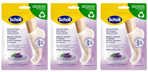 SCHOLL Lot de 3 Masques Pieds Relaxant et Hydratant huile de lavande