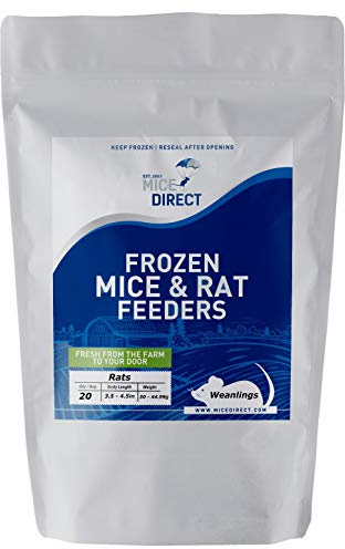 MiceDirect 20 Weanling Rats: Pack of Frozen Weanling Feeder Rats - Food for Corn Snakes, Ball Pythons, Lizards and Other Pet Reptiles - Freshest Snake Feed Supplies
