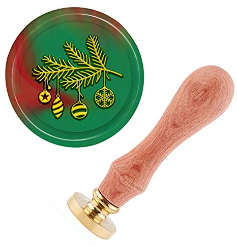 craspire Weihnachts-Wachssiegel-Stempel, Tannenzapfen, Siegelwachs-Stempel, Zweig, Glocke, Retro, 25 mm, Wachssiegel, Abnehmbarer Messingkopf, Holzgriff Für Weihnachtsfeier, DIY, Einladung, Umschlag