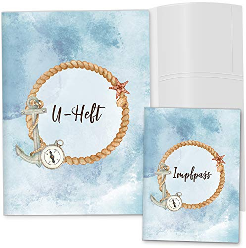 OLGS U-Heft und Impfpasshüllen Set Auf Hoher See | Untersuchungsheft Hülle & Impfpasshülle personalisierbar mit Namen und Geburtsdatum (U-Heft Set 3-teilig, Anker)