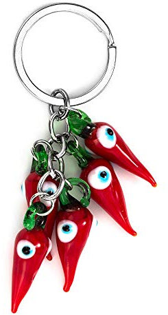 LZHLMCL Anhänger Schlüsselbund Red Chilli Schlüsselbund Perle Quaste Evil Eye Schlüsselbund Für Frauen Mann Schmuck Auto Schlüsselanhänger