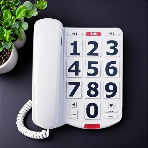 TelPal Corded Big Button Phone for Seniors Home, Wired Large Number Landline Telephone for Visually Impaired Old People with Extra Loud Ringer, Emergency House Phones