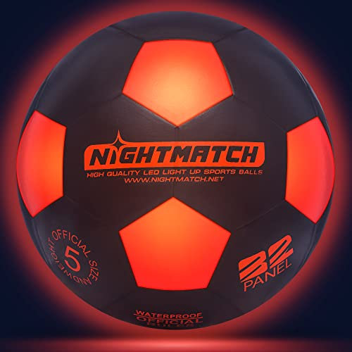 NIGHTMATCH LED Leuchtfußball | fußball | Offizielle Größe 5 | Wasserdicht | Im Dunkeln leuchten | Fussball Kinder & Erwachsene | Leuchtender Fußball | Für Drinnen & Draußen
