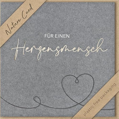 bsb - Herzensmensch Karte - Kraftpapier - Karte mit tollem Motiv - Nachhaltige Karte mit Umschlag - Geschenk beste Freundin oder Freund - Karte Liebe & Freundschaft 15,5 x 15,5 cm