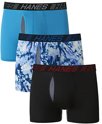 Hanes Total Support Pouch Men's Boxer Briefs Pack, Anti-Chafing, Moisture-Wicking Underwear with Cooling Available, 3 Pack-Assorted Trunk, X-Large