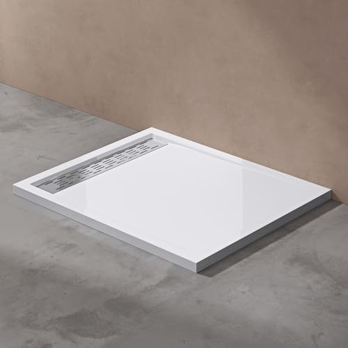 doporro Receveur de Douche Blanc Bac à Douche Extra Plat Rectangulaire en Acrylique 100x120x5cm Design Xetro04