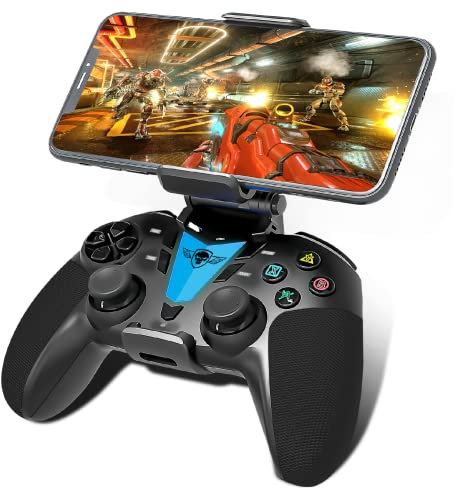 Controller per Telefono Android Bluetooth con Tasto Programmabile + Supporto Smartphone | Compatibile con Iphone, Apple TV, IOS, Android, PS4, PS3 e PC | Gioca a Fortnite, Call of Duty su Cellulare