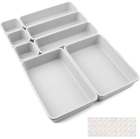 Lådor inlägg 8 st. separationssystem krydda arrangör låda avskiljare badrum arrangör lådor set med silikon halkfri boll hemnes byrå kök skrivbord redskap (ljusgrå)