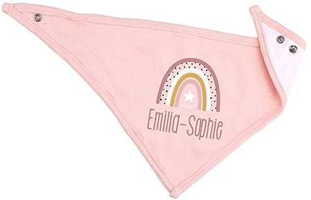 Striefchen® Baby Halstuch aus weicher Baumwolle mit Wunschname & Regenbogenmotiv, 3 Farben Rosa