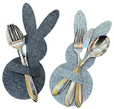 Gravuren Feller Bestecktaschen Hase aus Filz im 2er Set-Osterdekoration