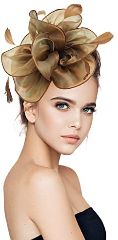 Fascinator Damen, Fascinator Damen Hut Blume Mesh Federn Kopfschmuck für Tea Party Flower Federn Kopfbedeckung Hochzeit Cocktail Stirnband Haarschmuck Elegant Braut Bankett Headwear