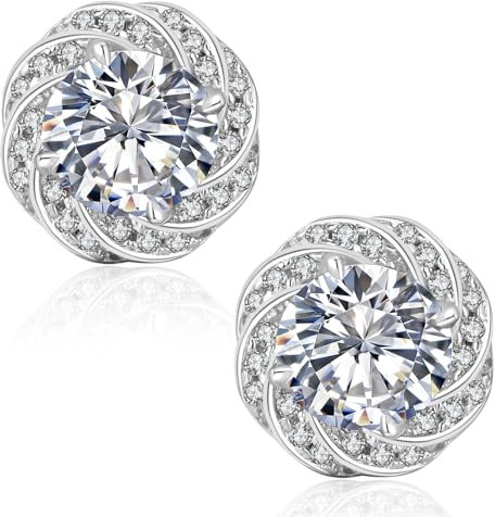 KRKC&CO Moissanite Ohrringe Damen S925 Silber, Kamelie Ohrsteckers, 1,0 Karat echter runde Moissanit Diamant, VVS1 Reinheit D Farbe, Weißgold vergoldet allergiefrei, Kamelie