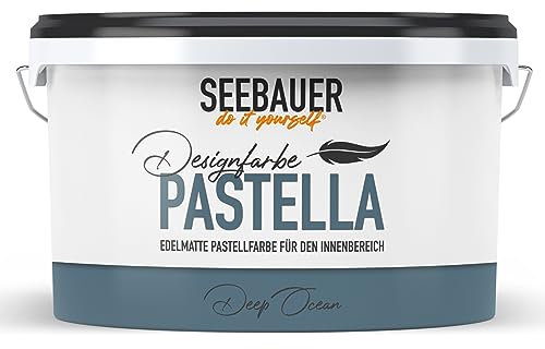 SEEBAUER diy Pastellfarbe PASTELLA Blau 2,5L (Deep Ocean) Edelmatte Wandfarbe Petrol - Innenfarbe sehr hohe Deckkraft - Matt, Abwaschbar und Tropffrei